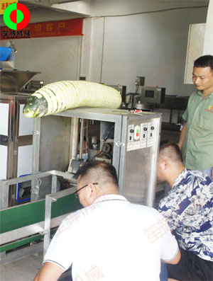 東莞客戶來廠現(xiàn)場測試臥式冬瓜削皮加工機(jī)械設(shè)備!